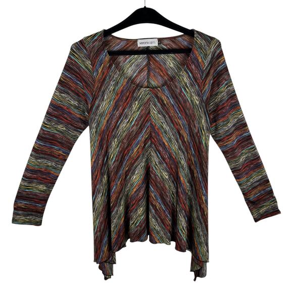 Veronica M. Colorful Long Sleeve Stretchy Asymmetrical Hem Pullover Blouse Sz L - Picture 1 of 5
